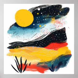 Landschaft mit Sonne und Ni Poster