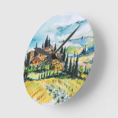 Landschaft mit Stadt und Zypressen Runde Wanduhr (Winkel)