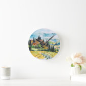 Landschaft mit Stadt und Zypressen Runde Wanduhr (Zuhause)