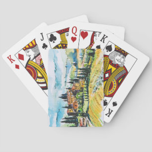 Landschaft mit Stadt und Zypressen Spielkarten