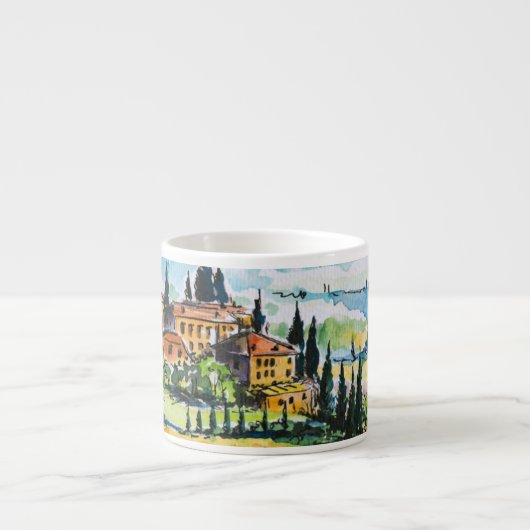 Landschaft mit Stadt- und Zypressenbäumen Espressotasse (Vorderseite)