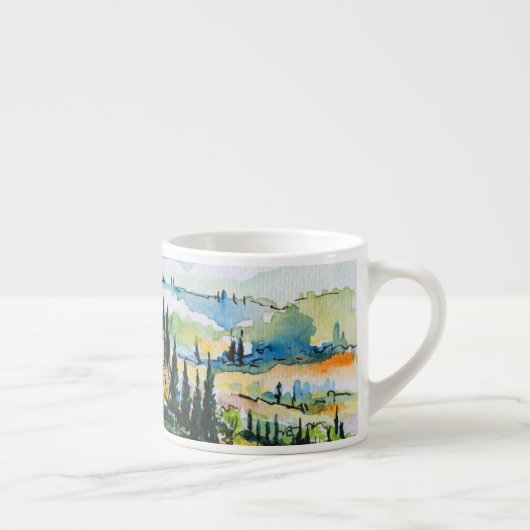 Landschaft mit Stadt- und Zypressenbäumen Espressotasse (Rechts)