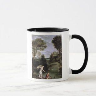 Landschaft mit Tobias, der Griff der Fische legt Tasse