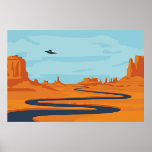 Landschaft mit verlassenem Tal, Bergen, dunklem w Poster