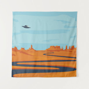 Landschaft mit verlassenem Tal, Bergen, dunklem w Wandteppich