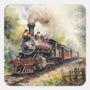 Landschaft mit viktorianischer Eisenbahn Quadratischer Aufkleber