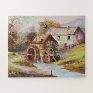 Landschaft mit Wasserrad Puzzle