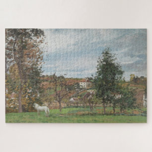 Landschaft mit weißem Pferd auf einer Wiese Puzzle