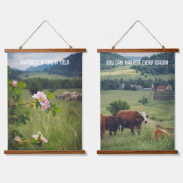 Landschaft mit wilden Rose und Kühen Wandteppich Mit Holzrahmen