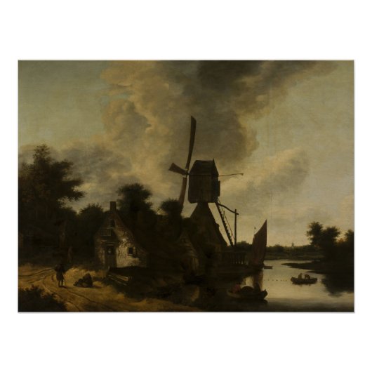 Landschaft mit Windmühle - Salomon Rombouts Poster (Vorderseite)