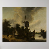 Landschaft mit Windmühle - Salomon Rombouts Poster (Vorne)