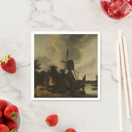 Landschaft mit Windmühle - Salomon Rombouts Serviette (Beispiel)