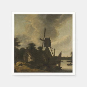 Landschaft mit Windmühle - Salomon Rombouts Serviette