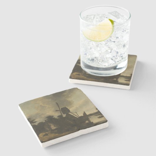 Landschaft mit Windmühle - Salomon Rombouts Steinuntersetzer (Seitenansicht)