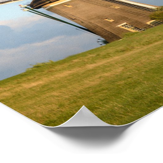 Landschaft mit Windmühlen und Schafen Poster (Ecke)