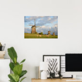 Landschaft mit Windmühlen und Schafen Poster (Heimbüro)