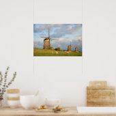 Landschaft mit Windmühlen und Schafen Poster (Küche)