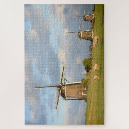 Landschaft mit Windmühlen und Schafen Puzzle