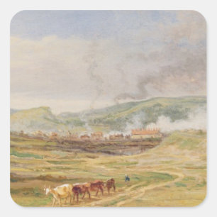 Landschaft nahe Swansea, Südwales (Öl auf Platte Quadratischer Aufkleber