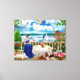 Landschaft Natur Berg Frauen Katze Haustiere Poste Leinwanddruck