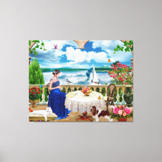 Landschaft Natur Berg Frauen Katze Haustiere Poste Leinwanddruck