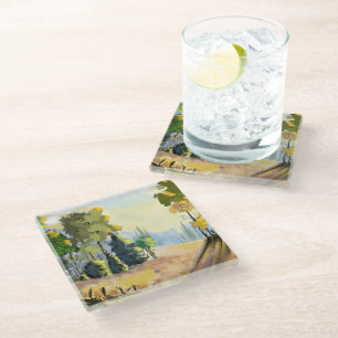 Landschaft Natur und Unterholz im Wald, Wanddekora Glasuntersetzer