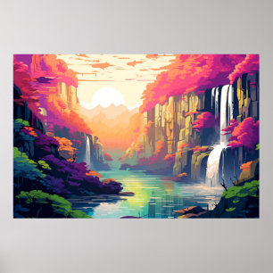 Landschaft Panoramasicht Wasserfall Landschaft Poster