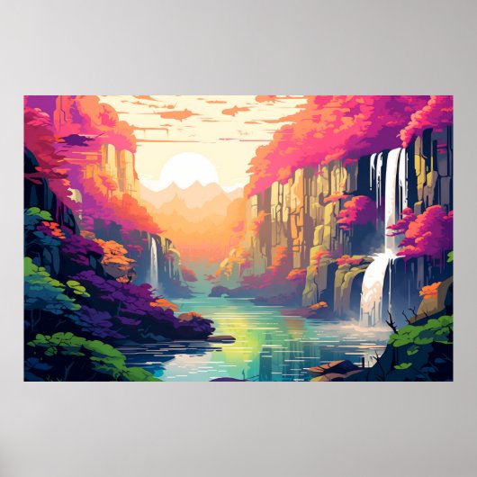 Landschaft Panoramasicht Wasserfall Landschaft Poster (Vorne)