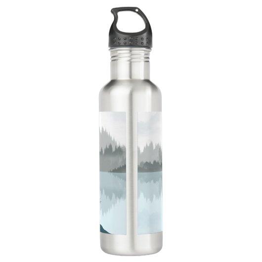 Landschaft Reflektion Treppensee Grün Edelstahlflasche (Rückseite)