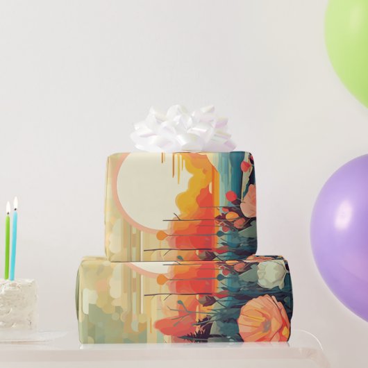 Landschaft Rot-Weiß-Pappsonne Geschenkpapier (Partygeschenke)