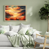 Landschaft Rote Bäume und Schwarzes Wolkenmeer Poster