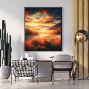 Landschaft Rote Bäume und Schwarzes Wolkenmeer Poster