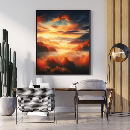 Landschaft Rote Bäume und Schwarzes Wolkenmeer Poster