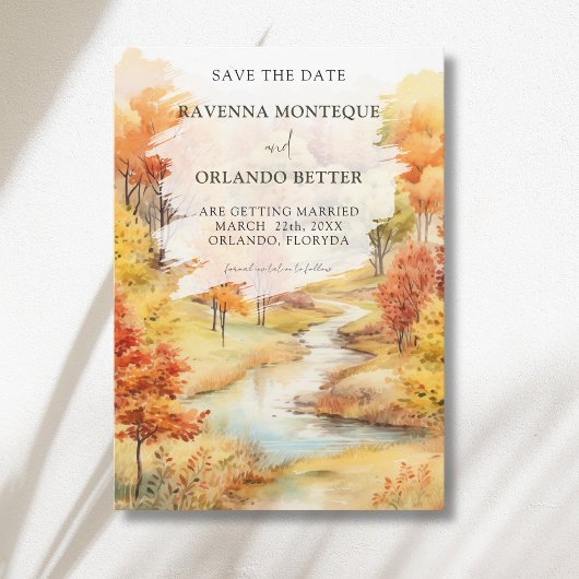 Landschaft Roter Herbst Fluss Wald Hochzeit Save The Date