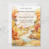 Landschaft Roter Herbst Fluss Wald Hochzeit Save The Date (Vorderseite)