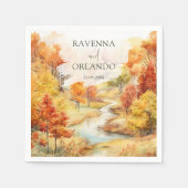 Landschaft Roter Herbst Fluss Wald Hochzeit Serviette (Vorderseite)
