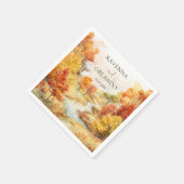 Landschaft Roter Herbst Fluss Wald Hochzeit Serviette (Ecke)