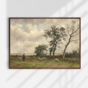 Landschaft, Schafe und Hirten, Vintage Kunst. Poster