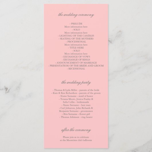 Landschaft Silberne Blume Rosa Hochzeitsprogramme Programm (Rückseite)