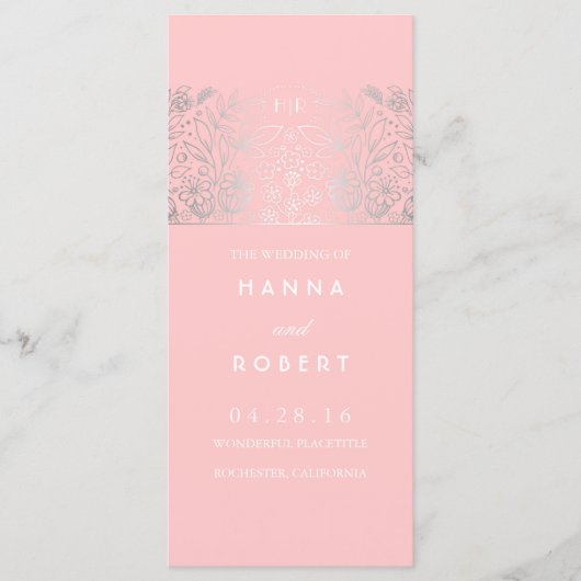 Landschaft Silberne Blume Rosa Hochzeitsprogramme Programm (Vorderseite)