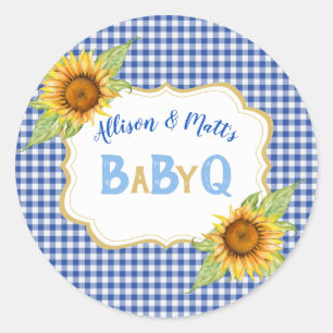 Landschaft Sonnenblumen Blaue Karo BBQ BabyQ Runder Aufkleber