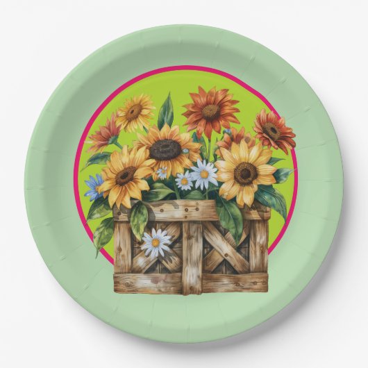 Landschaft Sonnenblumen Pappteller (Vorderseite)