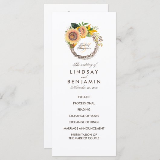 Landschaft Sonnenblumen Wreath Hochzeitsprogramme Programm (Vorne/Hinten)