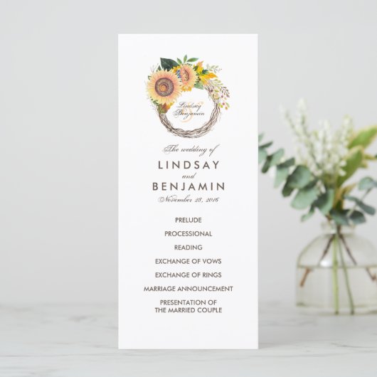 Landschaft Sonnenblumen Wreath Hochzeitsprogramme Programm (Stehend Vorderseite)