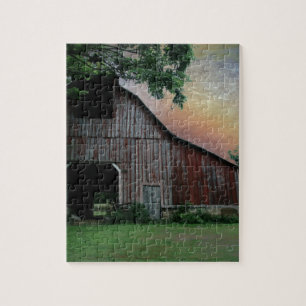 Landschaft Sonnenuntergang Landschaft alte rote Sc Puzzle