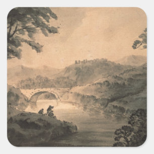 Landschaft (Stift- u. Tintenwäsche) Quadratischer Aufkleber