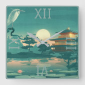 Landschaft Szene Pagoda Krane Platz Wand Uhr (Vorderseite)