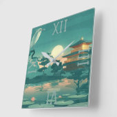 Landschaft Szene Pagoda Krane Platz Wand Uhr (Winkel)