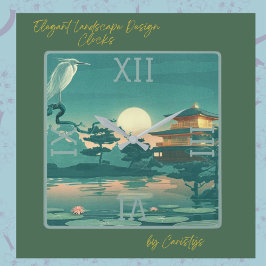 Landschaft Szene Pagoda Krane Platz Wand Uhr