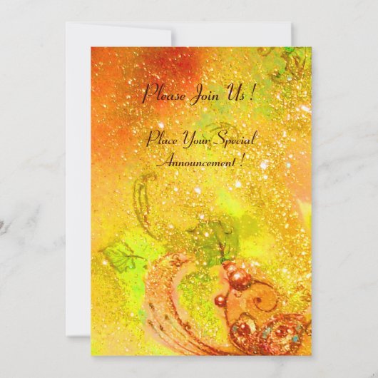 LANDSCHAFT TUSKANIEN, rot-gelb-goldfarbene Glitzer Einladung (Rückseite)